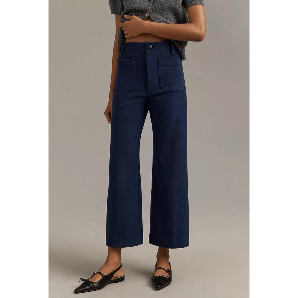 NWT Anthropologie Maeve Colette Brushed Knit Cropped Wide Leg Pants Navy 27
